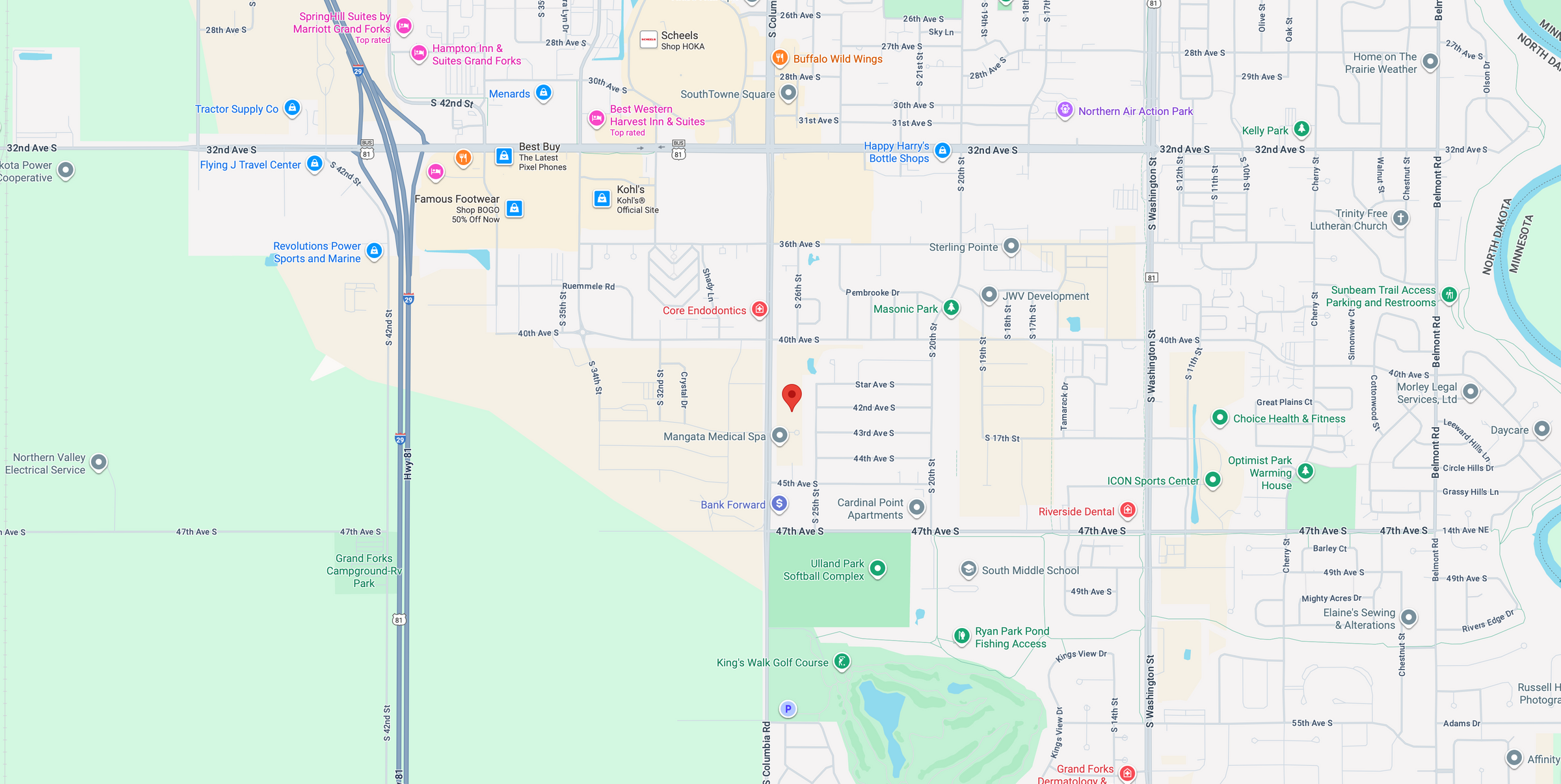 Map of a city with various locations marked on it