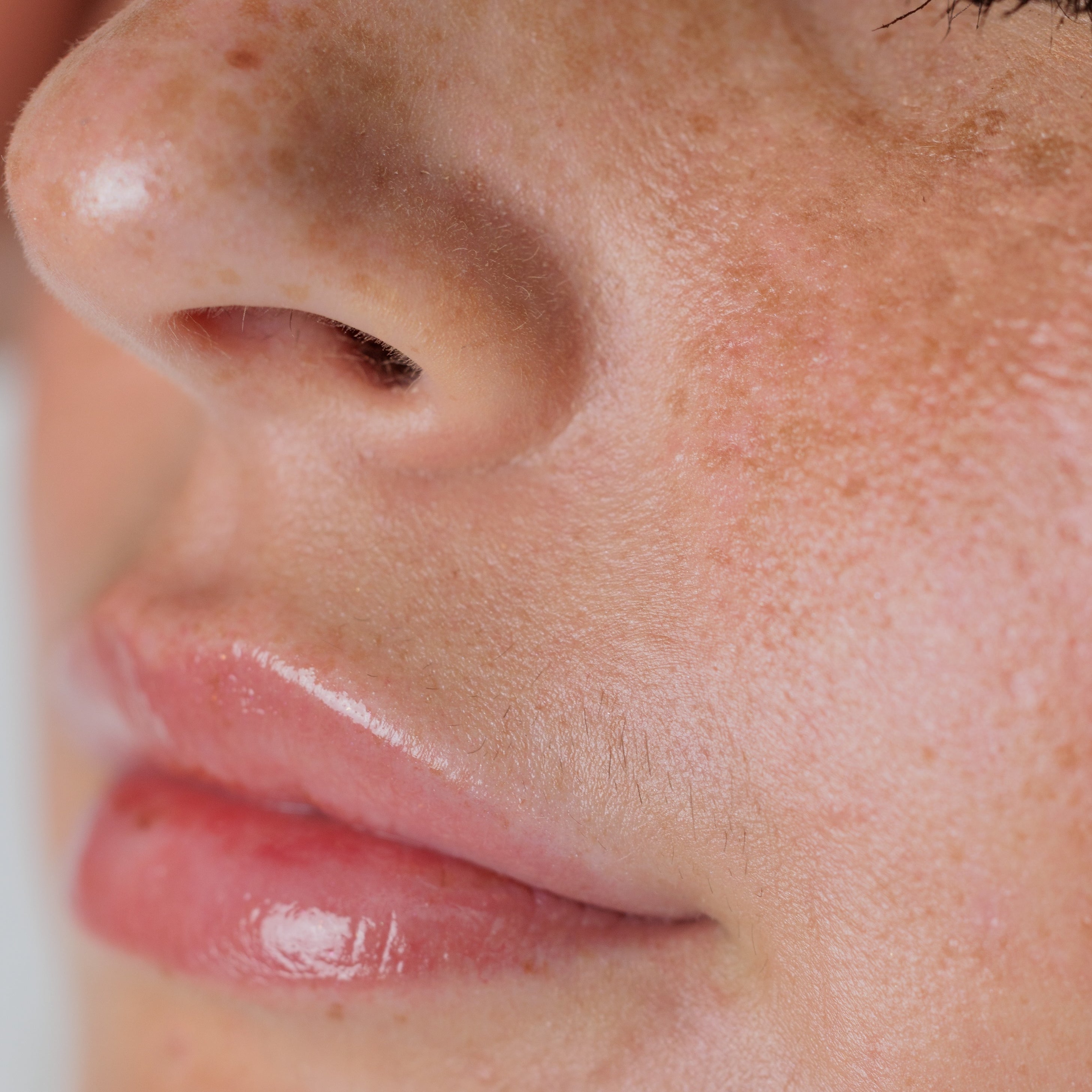 Close-up of a person's nose and mouth area