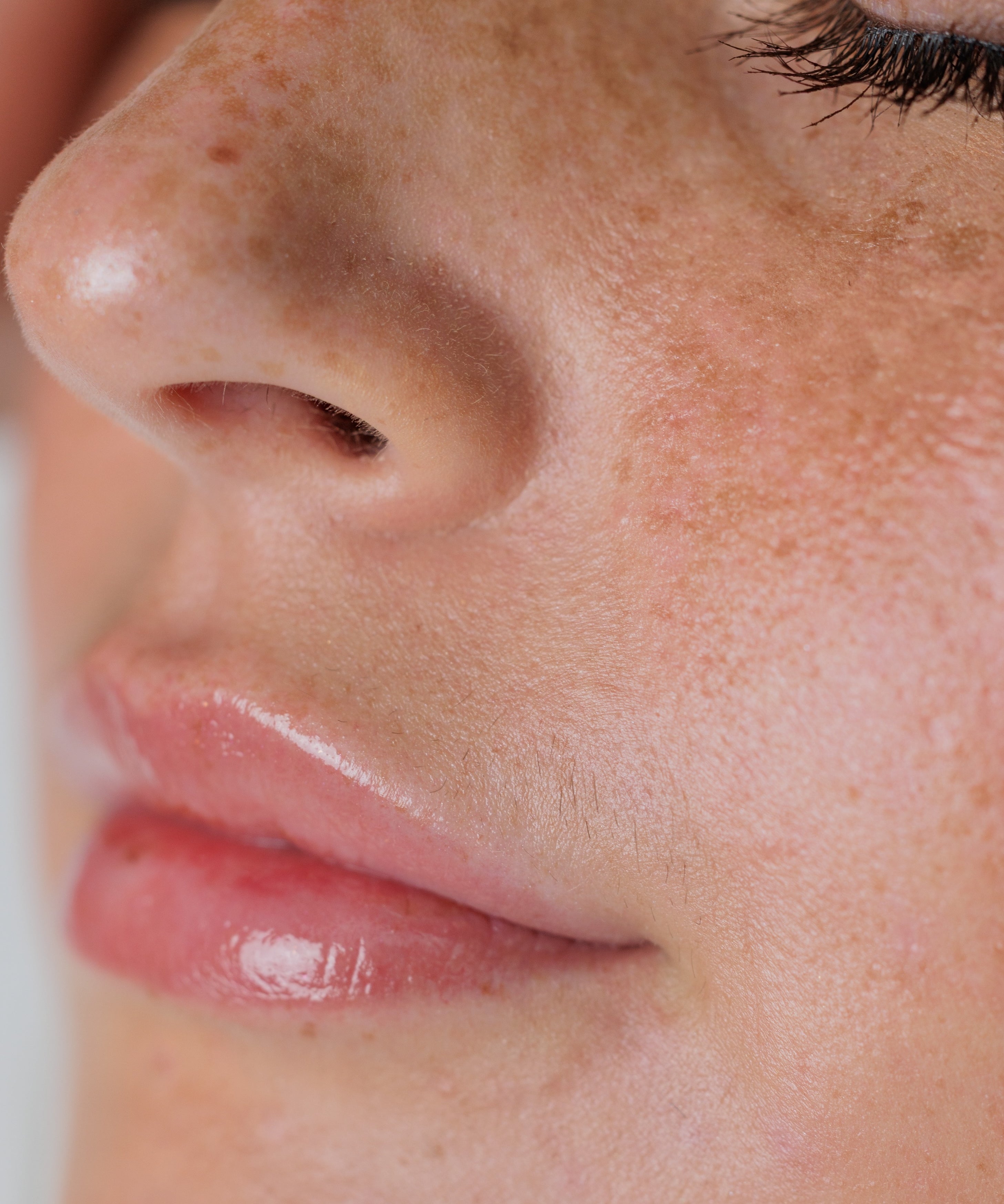 Close-up of a person's nose and mouth area